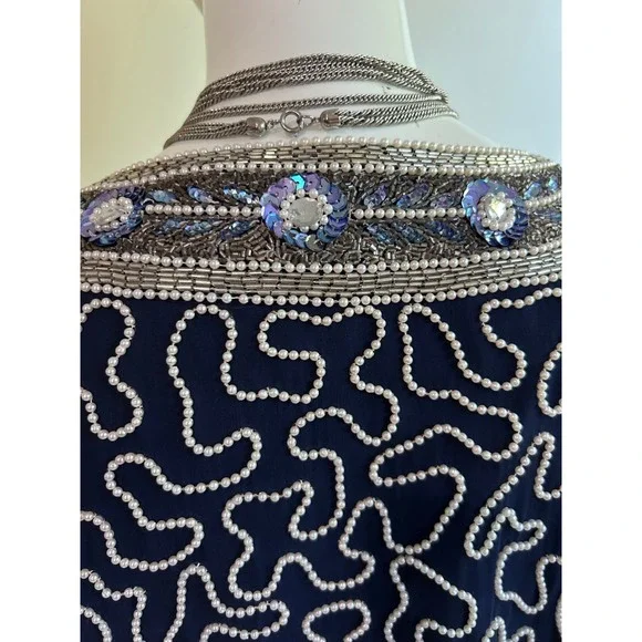 Vtg NWT Stenay Plus 80s Silk Blue embellishedBeaded Sequin Jacket Jacobsons 2X